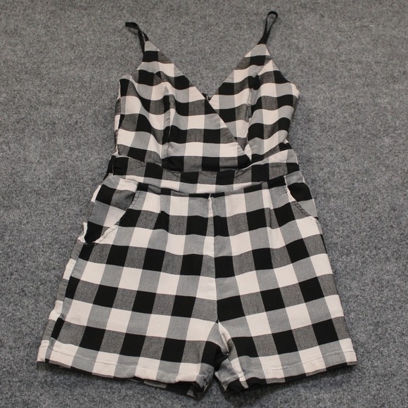 CBR Pants - CBR Black and White Plaid Romper Sleeveless Jumpsuit Extra Large XL